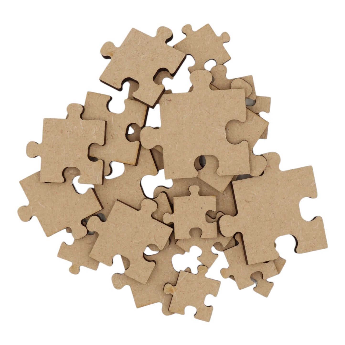 Laser cut MDF puzzle piece craft shapes, 3mm thick, perfect for arts & crafts projects.