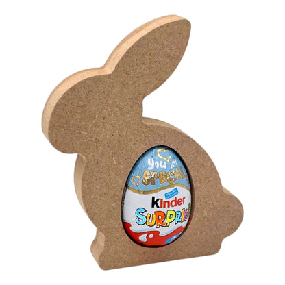 Sitting Rabbit Easter Egg Holder with Kinder Surprise egg for Easter celebrations.