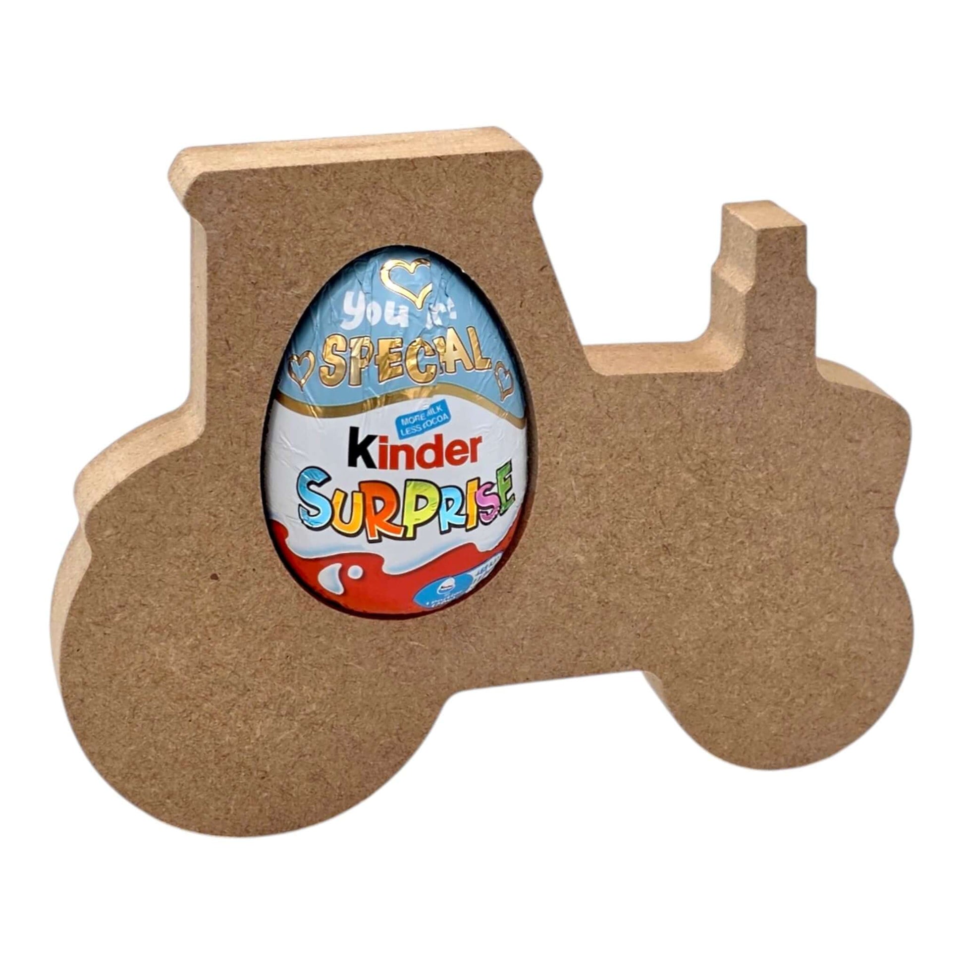 Tractor Easter Egg Holder featuring a Kinder Surprise egg, perfect for farm-themed Easter celebrations.