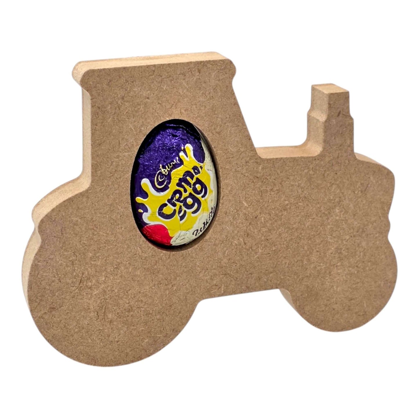 Tractor Easter Egg Holder displaying a Cadbury Creme Egg, ideal for Easter celebrations and farm-themed parties.
