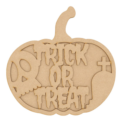 3D Wooden Halloween Pumpkin – Layered Trick or Treat & Gravestone Decoration