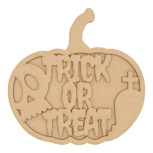 3D Wooden Halloween Pumpkin – Layered Trick or Treat & Gravestone Decoration