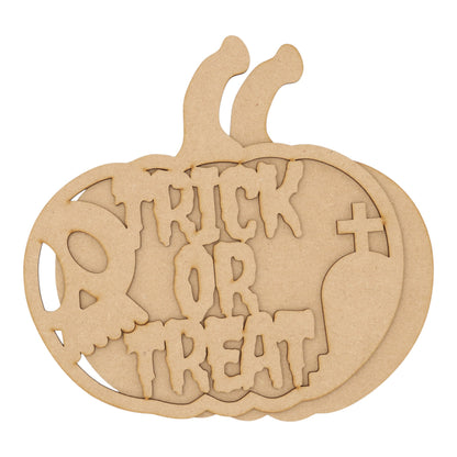 3D Wooden Halloween Pumpkin – Layered Trick or Treat & Gravestone Decoration