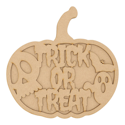 3D Wooden Halloween Pumpkin – Layered Trick or Treat & Ghost Decoration