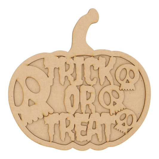 3D Wooden Halloween Pumpkin – Layered Trick or Treat & Skull Decoration