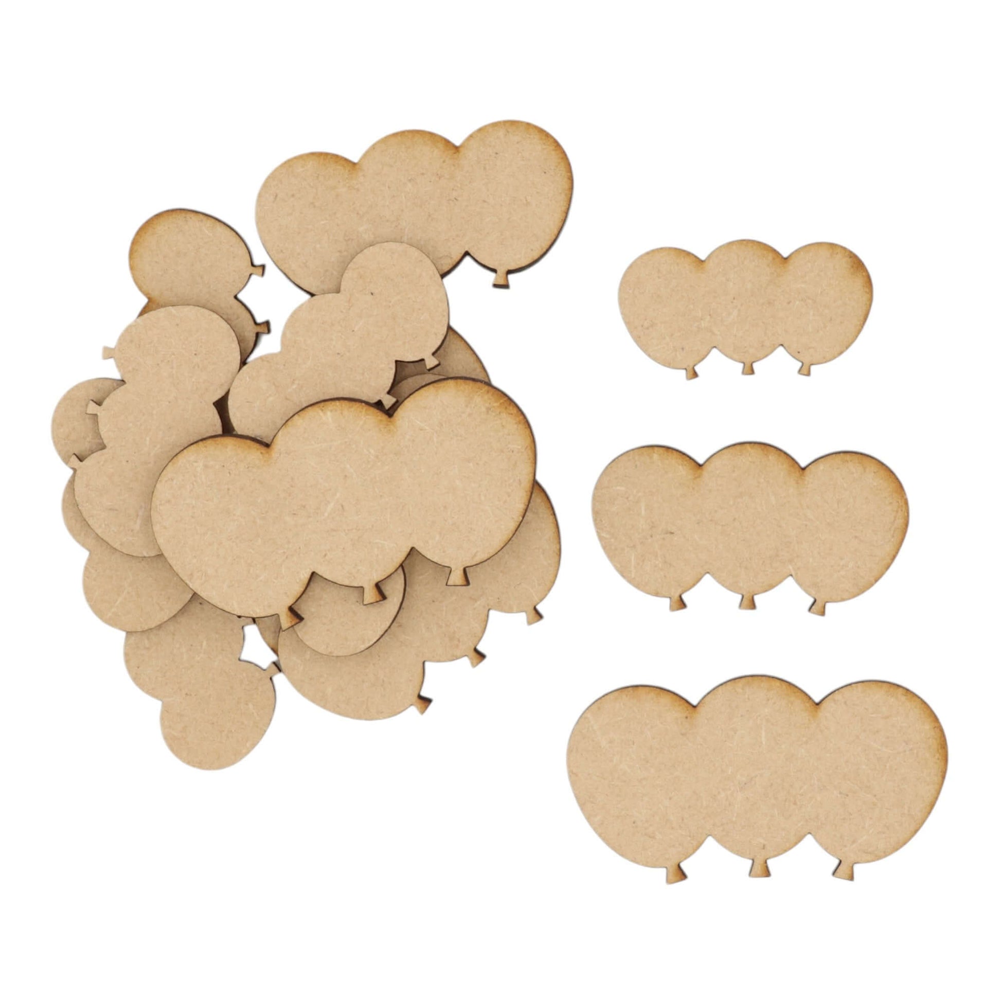 Laser cut MDF triple balloon craft shapes, 3mm thick, perfect for arts & crafts projects.