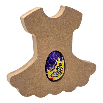 Ballet Tutu Easter Egg Holder displaying a Cadbury Crème Egg in an elegant wooden tutu design.