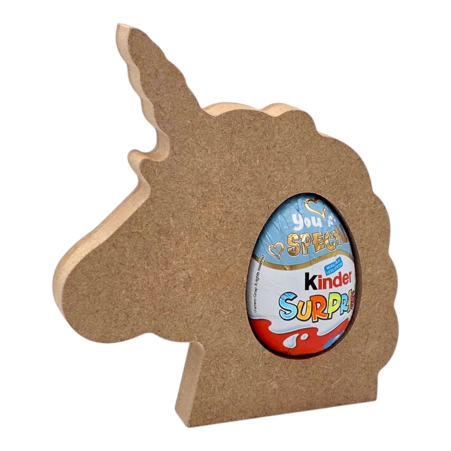 Unicorn Head Easter Egg Holder with Kinder Surprise egg, perfect for Easter decor and unicorn lovers.