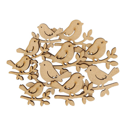 Robin on Branch MDF Craft Shape collection of laser-cut wooden birds on branches.