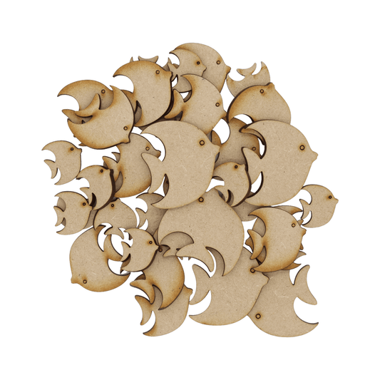 Laser cut MDF angel fish craft shapes, 3mm thick, perfect for arts & crafts projects.