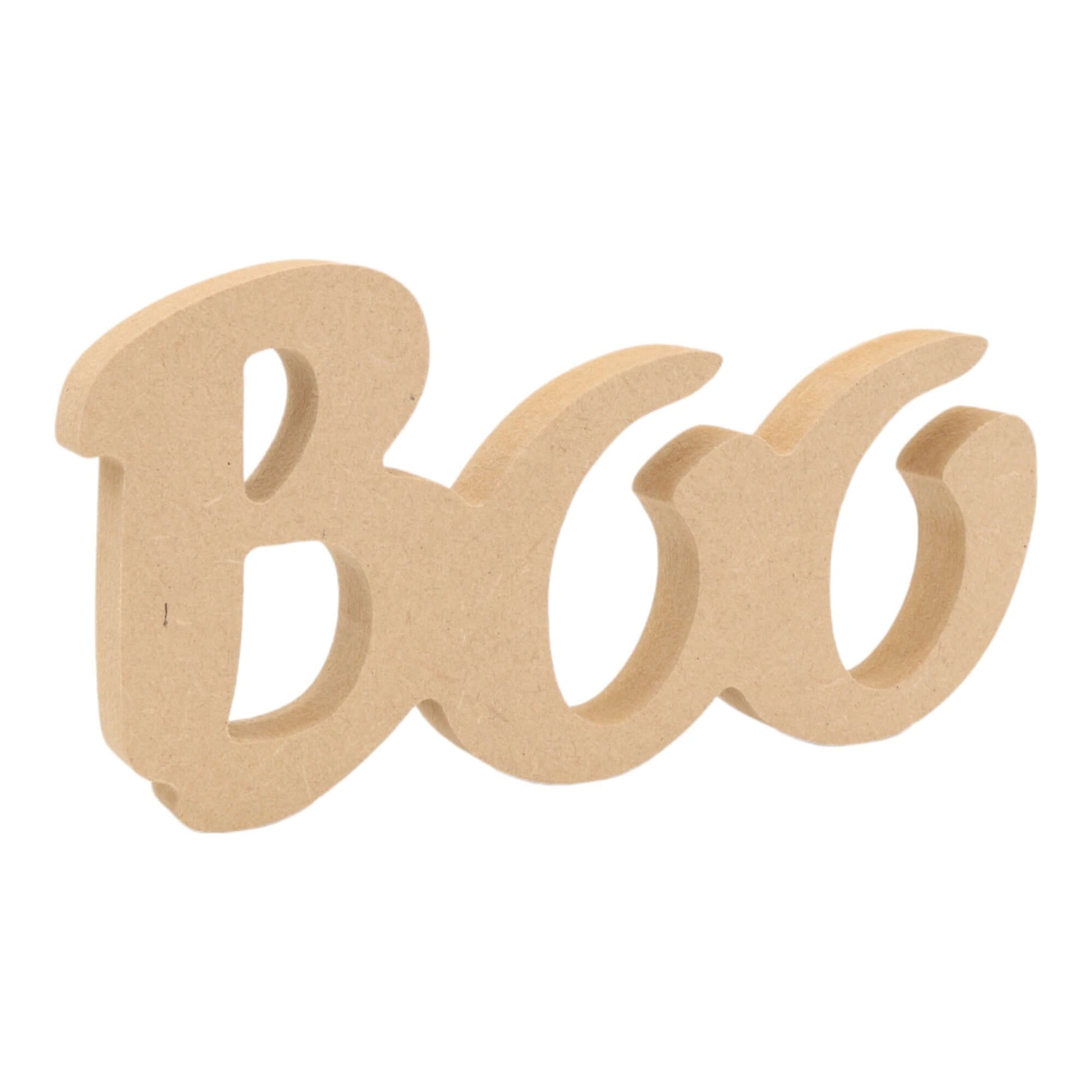 CNC routed freestanding BOO word shapes made from MDF, quality craft shapes for DIY projects.