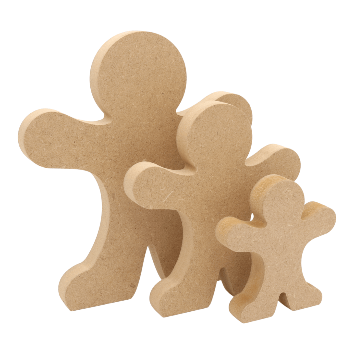 CNC routed freestanding gingerbread man shapes made from MDF, quality craft shapes for DIY projects.