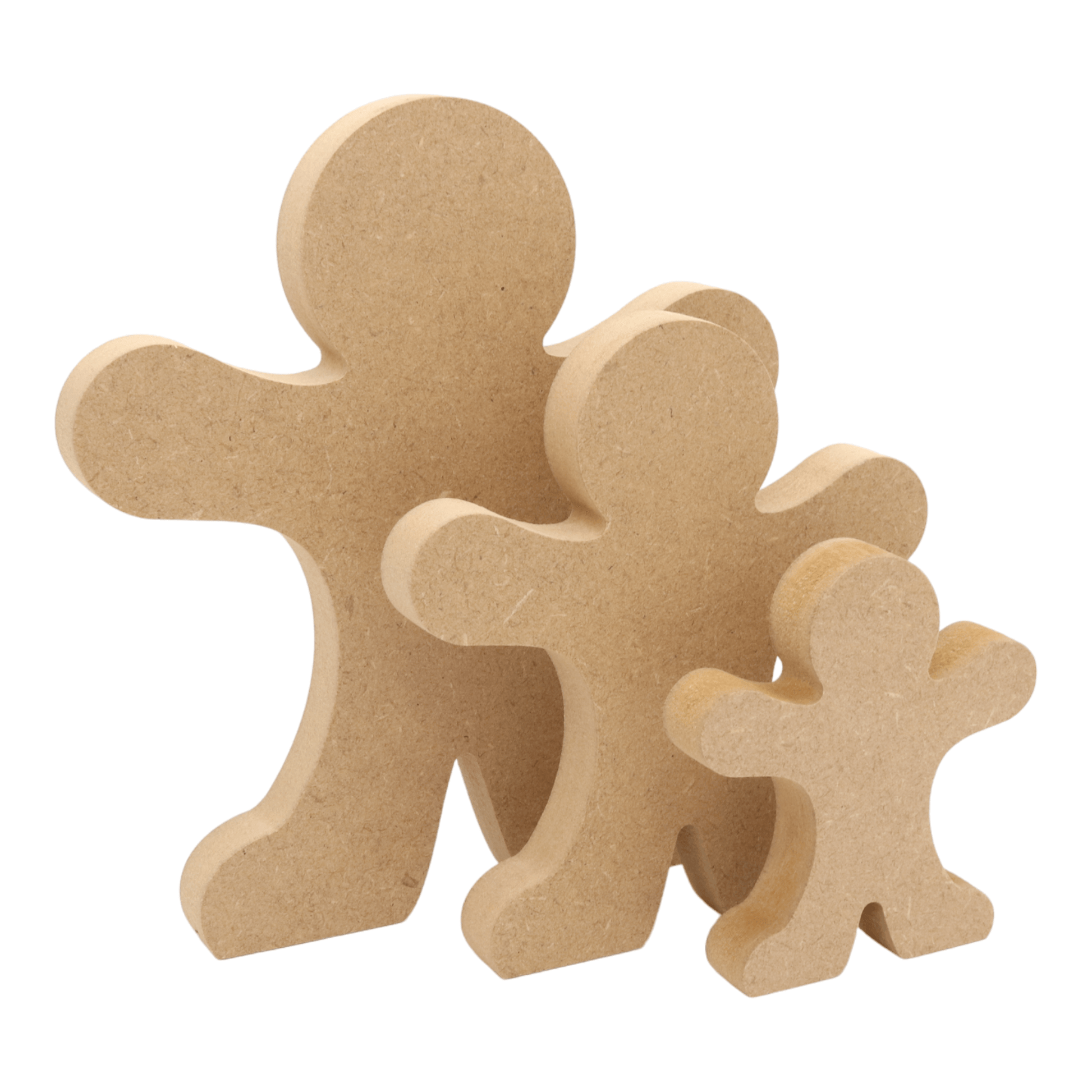 CNC routed freestanding gingerbread man shapes made from MDF, quality craft shapes for DIY projects.