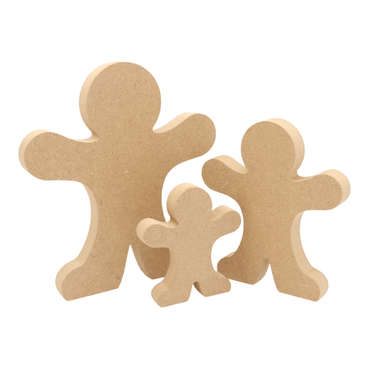CNC routed freestanding gingerbread man shapes made from MDF, quality craft shapes for DIY projects.