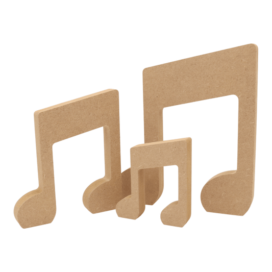 CNC routed freestanding music note shapes made from MDF, quality craft shapes for DIY projects.