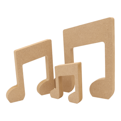CNC routed freestanding music note shapes made from MDF, quality craft shapes for DIY projects.