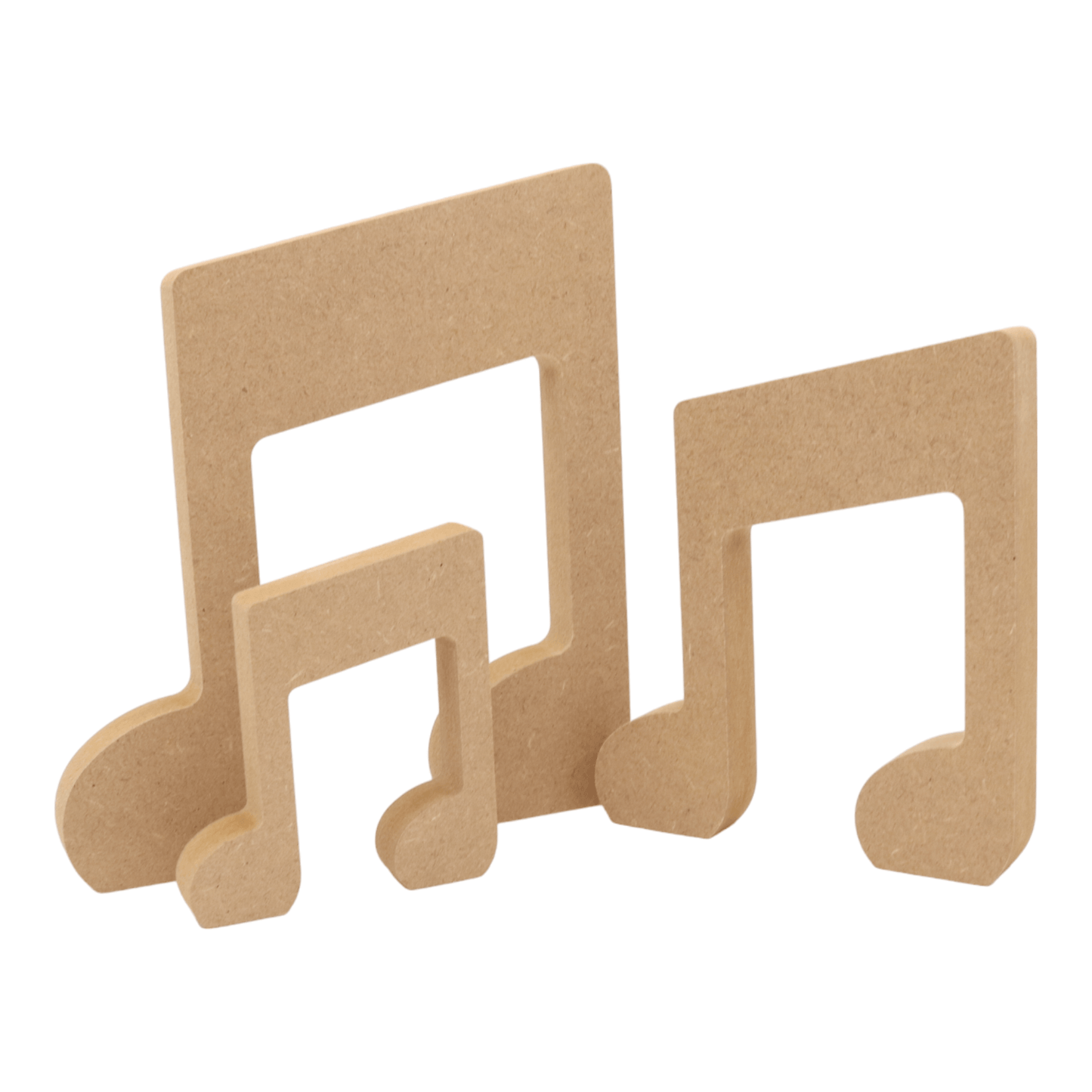 CNC routed freestanding music note shapes made from MDF, quality craft shapes for DIY projects.