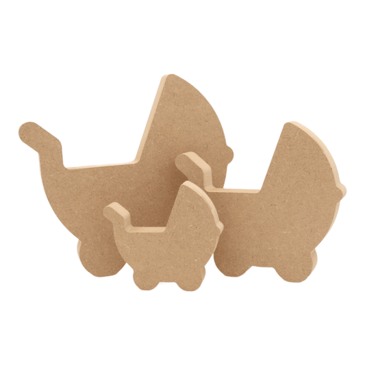 CNC routed freestanding push chair shapes made from MDF, quality craft shapes for DIY projects.