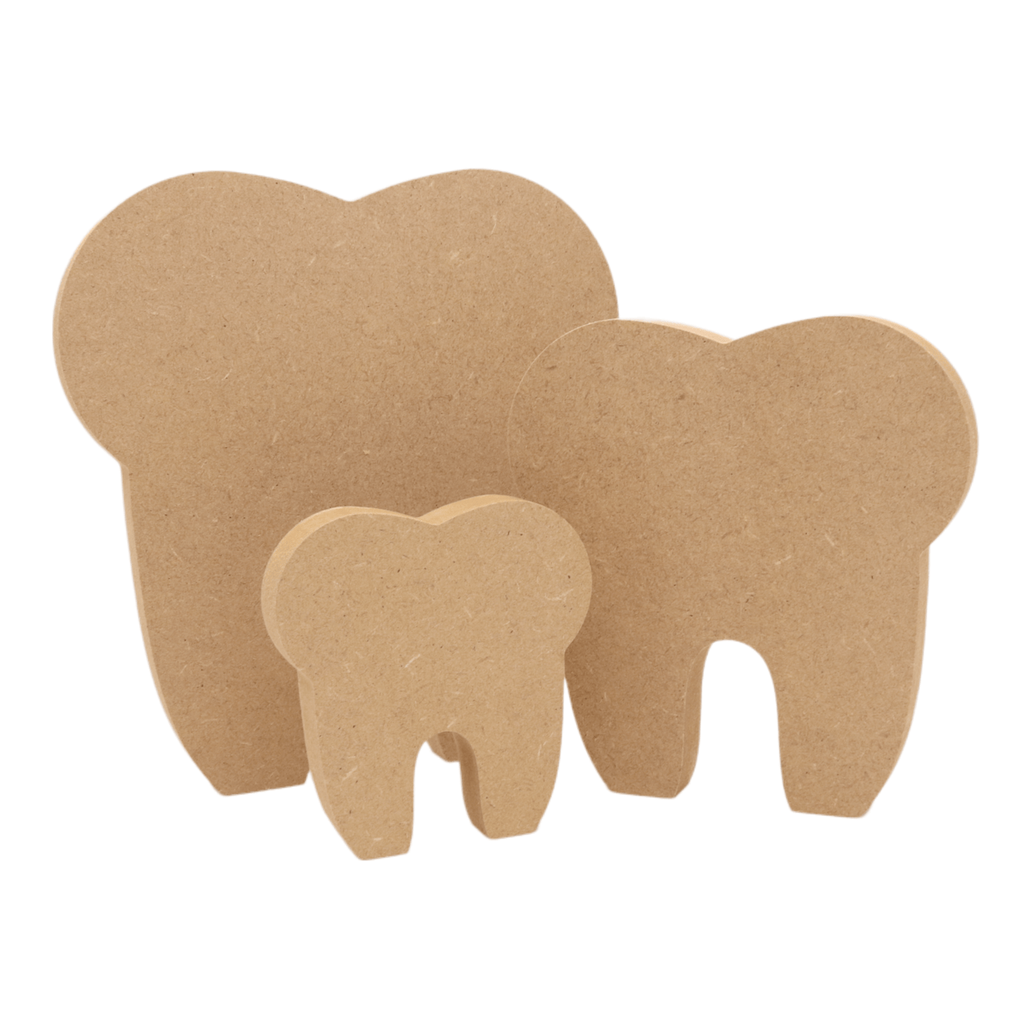 CNC routed freestanding tooth shapes made from MDF, quality craft shapes for DIY projects.