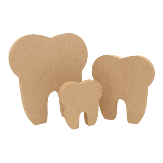 CNC routed freestanding tooth shapes made from MDF, quality craft shapes for DIY projects.