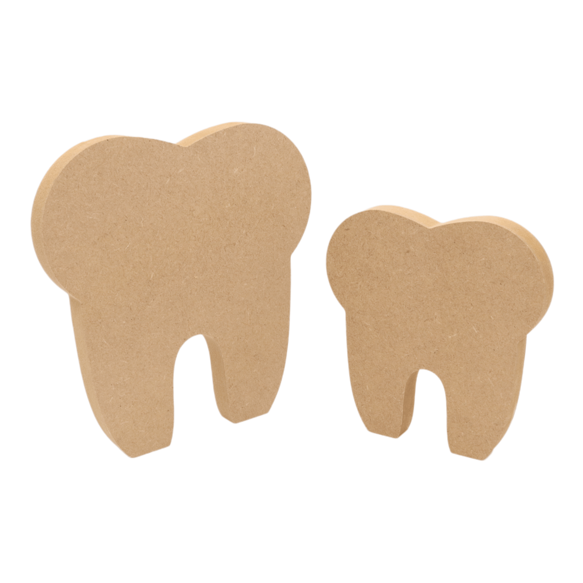 CNC routed freestanding tooth shapes made from MDF, quality craft shapes for DIY projects.