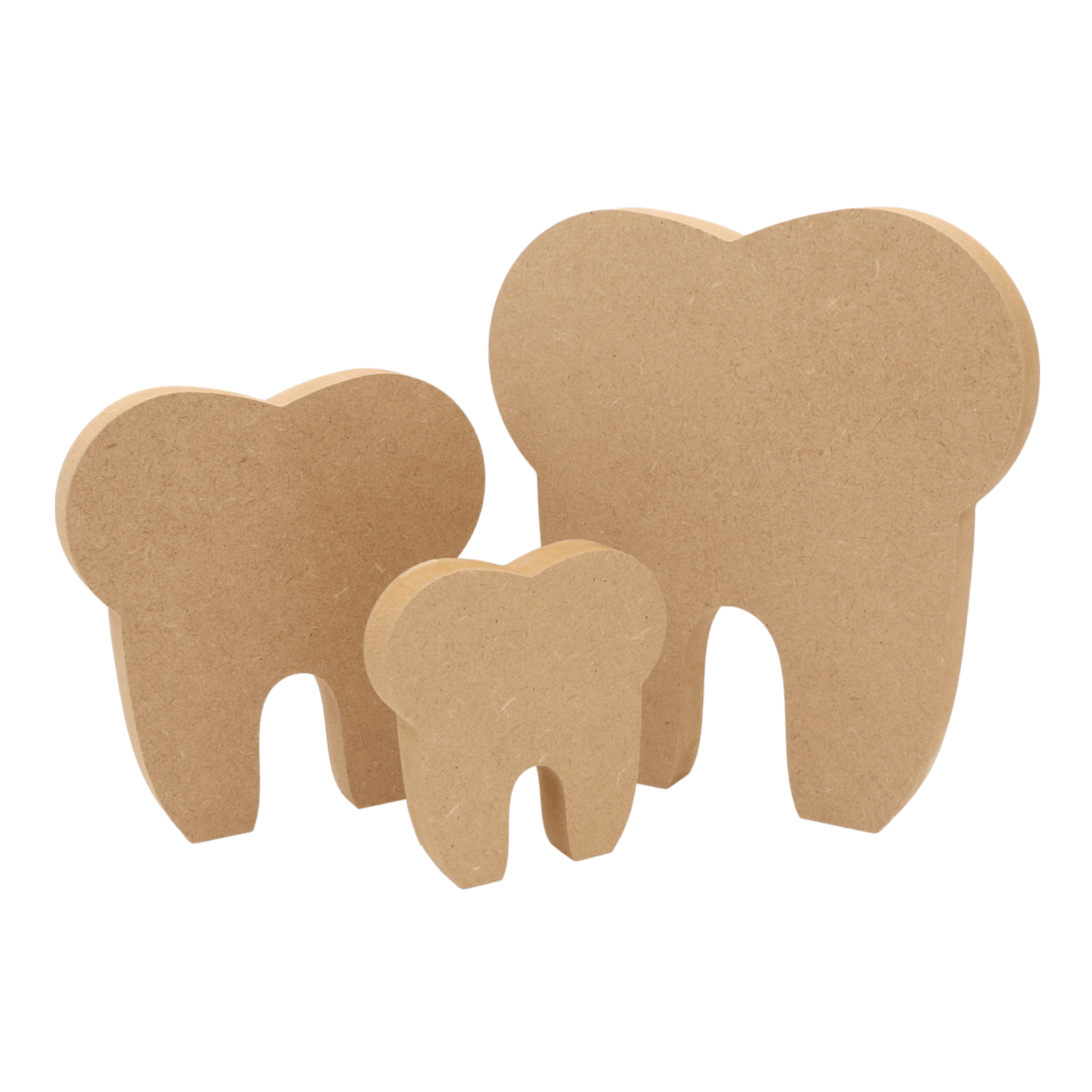 CNC routed freestanding tooth shapes made from MDF, quality craft shapes for DIY projects.