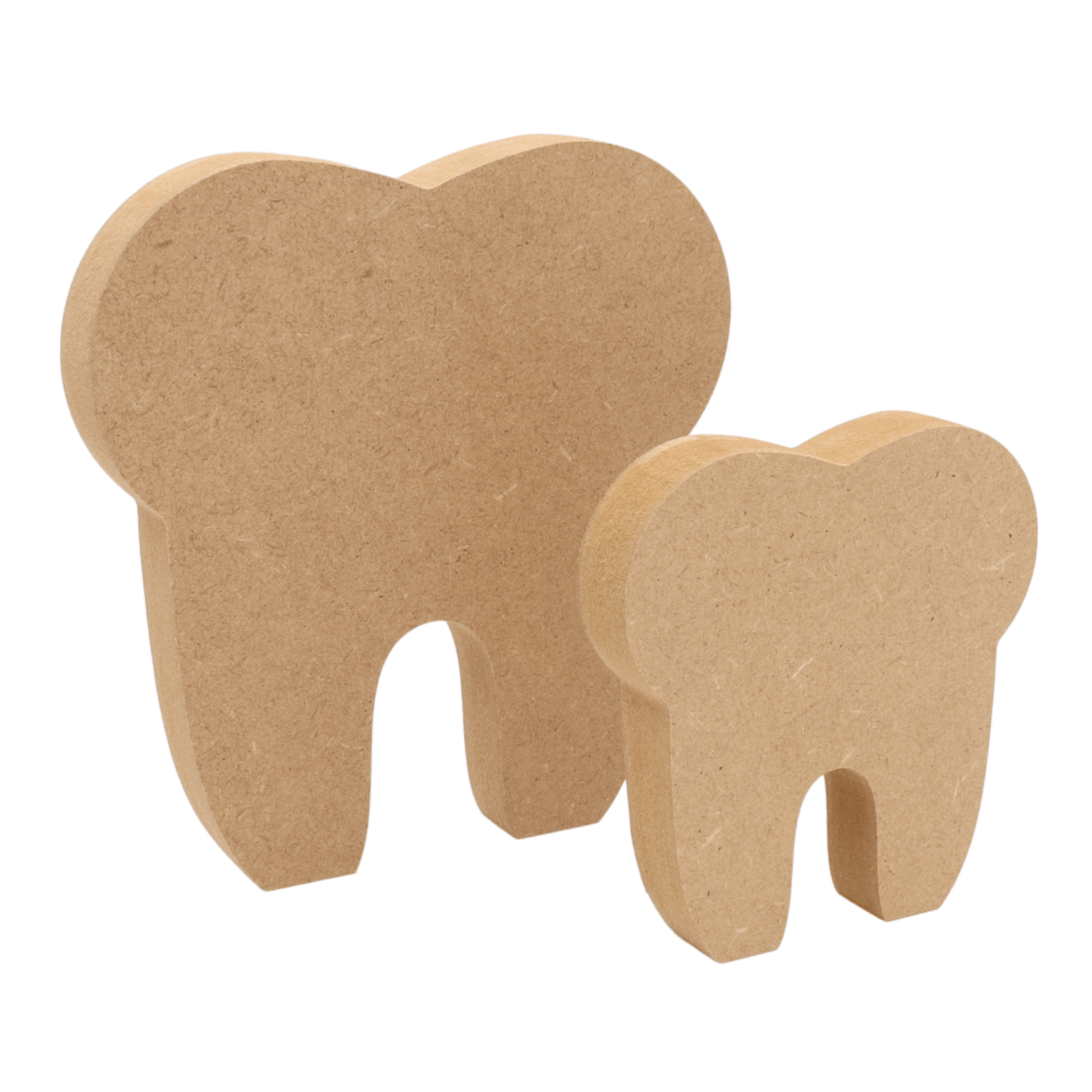 CNC routed freestanding tooth shapes made from MDF, quality craft shapes for DIY projects.