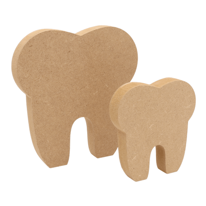 CNC routed freestanding tooth shapes made from MDF, quality craft shapes for DIY projects.