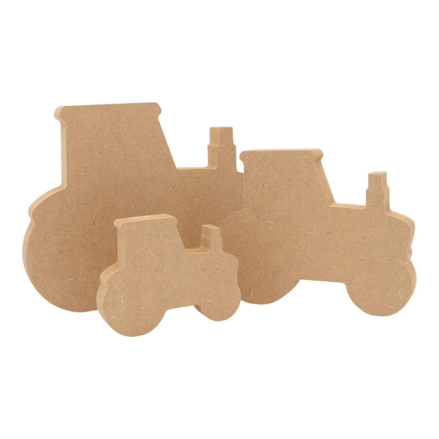 CNC routed freestanding tractor shapes made from MDF, quality craft shapes for DIY projects.