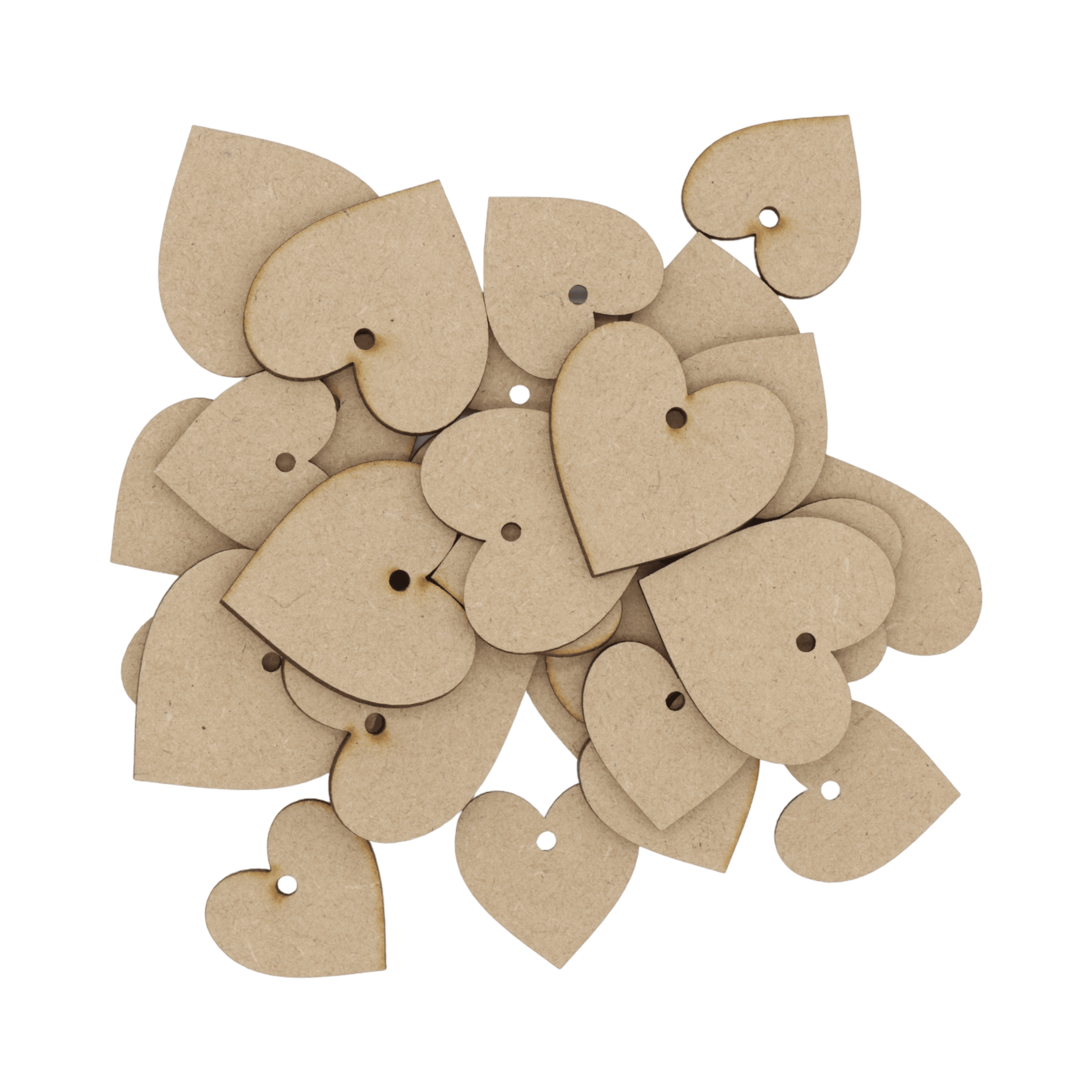 Laser cut MDF heart with hanging hole craft shapes, 3mm thick, perfect for arts & crafts projects.
