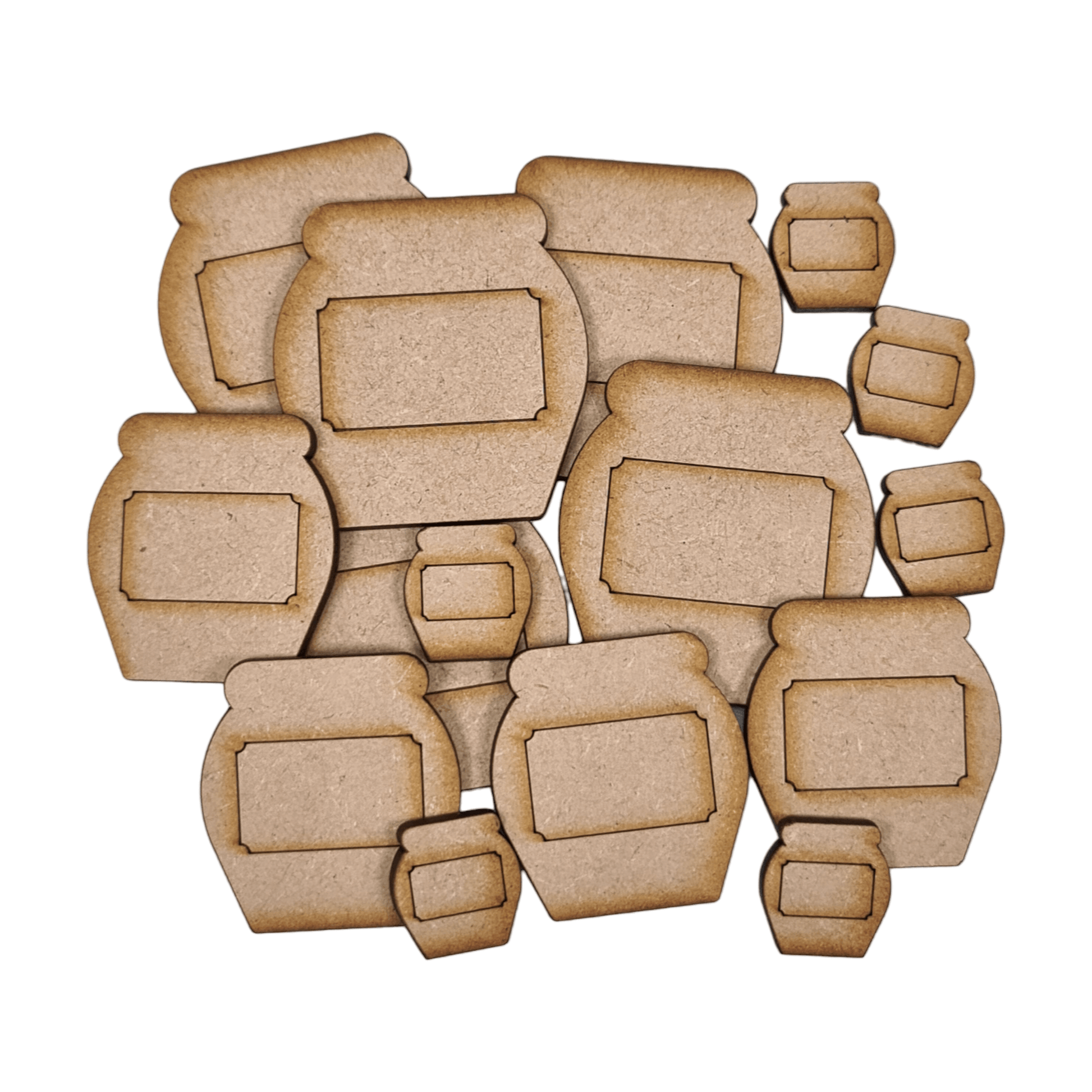 Laser cut MDF detailed honey pot craft shapes, 3mm thick, perfect for arts & crafts projects.
