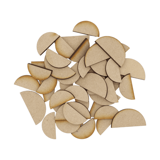 Laser cut MDF semi circle craft shapes, 3mm thick, perfect for arts & crafts projects.